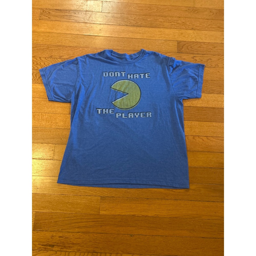Pac-Man Dont Hate The Player Graphic T-Shirt Mens XL Blue Retro Gaming Tee